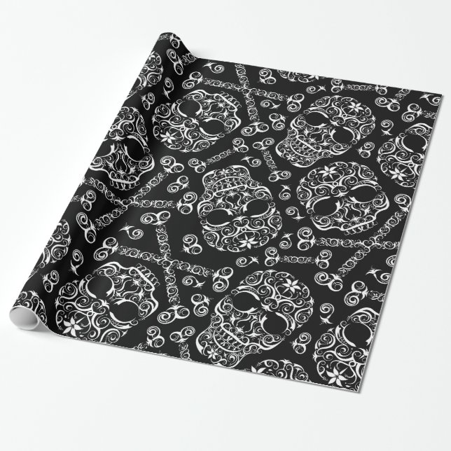 Papier Cadeau Crâne de dentelle et papier d'emballage I de motif (Déroulé)