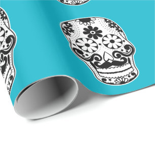 Papier Cadeau Crâne de moustache noir et blanc