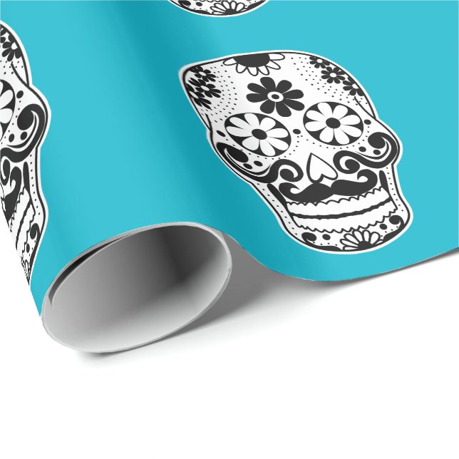 Papier Cadeau Crâne de moustache noir et blanc (Coin rond)