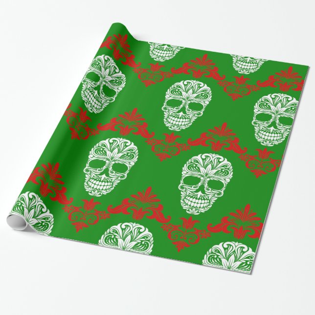Papier Cadeau crâne de Noël gothique (Déroulé)