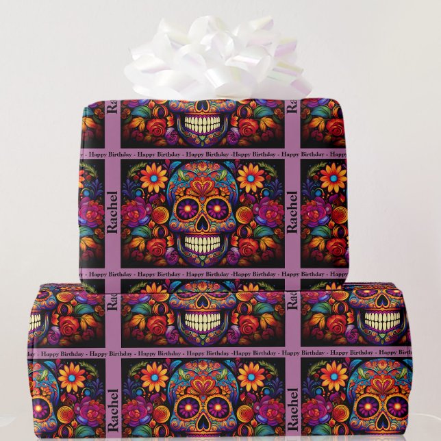 Papier Cadeau Crâne de sucre Jour de l'anniversaire mort Ajouter (Créateur téléchargé)