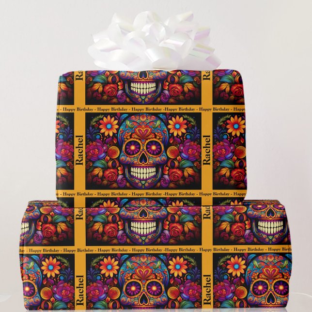 Papier Cadeau Crâne de sucre Jour de l'anniversaire mort Ajouter (Créateur téléchargé)