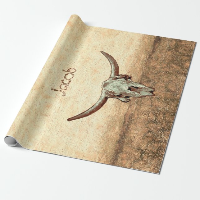 Papier Cadeau Crâne de vache Pays Brown Style occidental rustiqu (Déroulé)