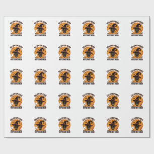 Papier Cadeau Crâne Effrayant Lune Vintage Chapeau de Sorcière d