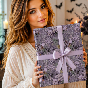 Papier Cadeau Crâne Floral Aquarelle Pastel Gothique Violet