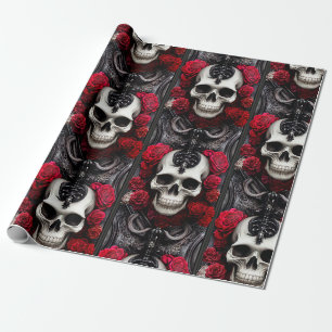 Papier Cadeau Crâne foncé et gothique et Rose