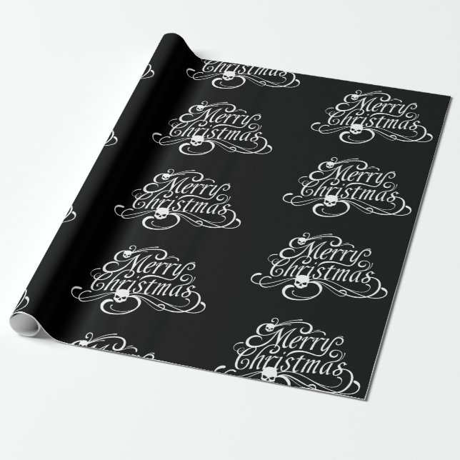 Papier Cadeau Crâne gothique Joyeux papier d'enveloppement de No (Déroulé)