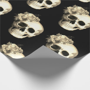 Papier Cadeau Crâne gothique Rose blanche Motif Halloween