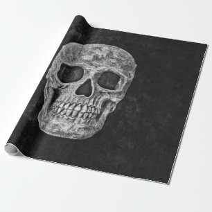 Papier Cadeau Crâne grunge gothique noir et blanc