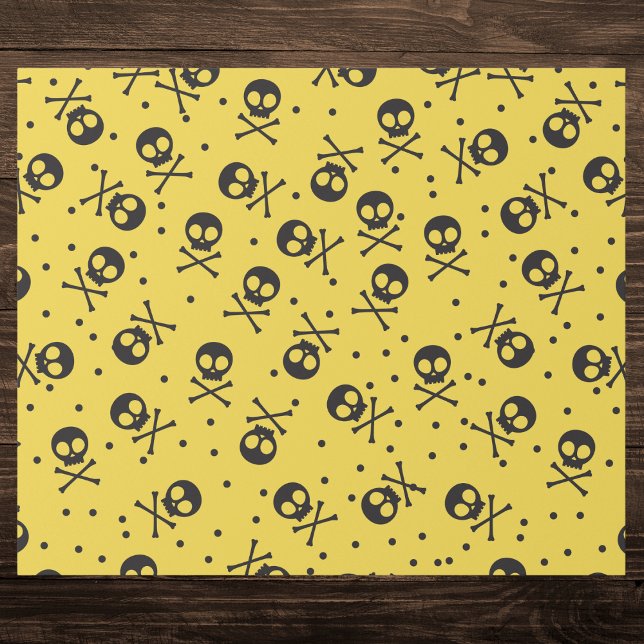 Papier Cadeau Crâne jaune et os croisés (Créateur téléchargé)