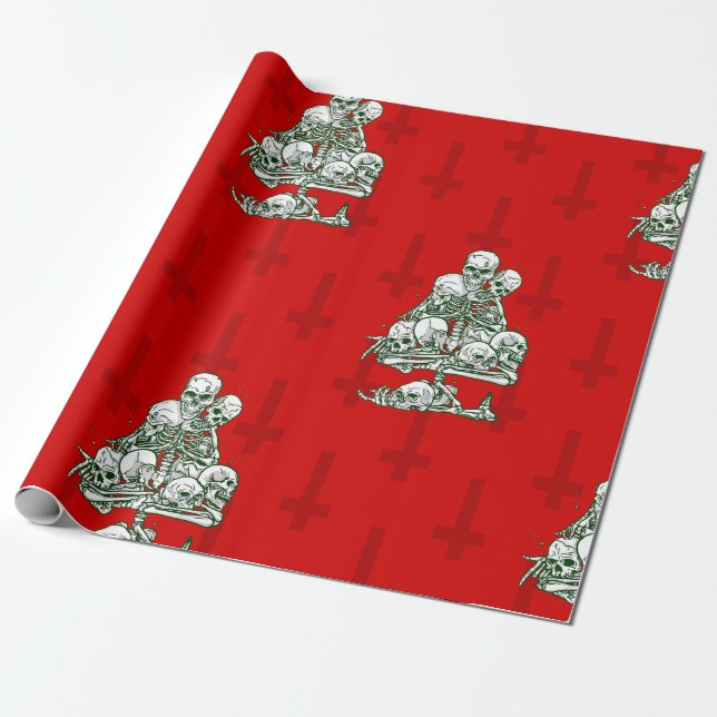 Papier Cadeau crâne moche sapin squelette de Noël croix gothique (Déroulé)
