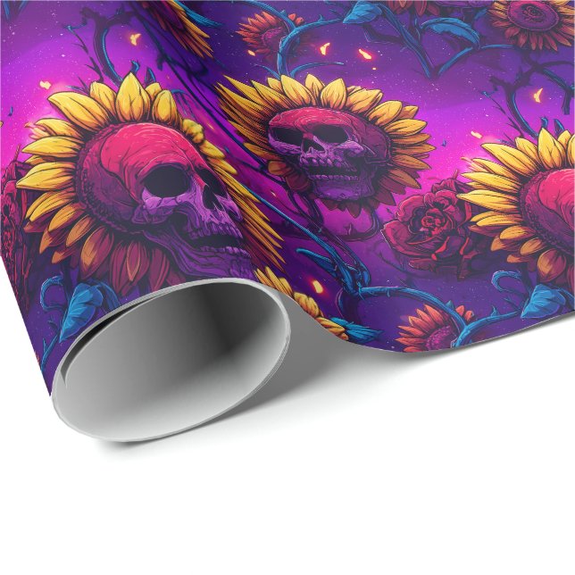 Papier Cadeau Crâne n’Tournesol - Gothique Fleur de Fleur (Coin rond)
