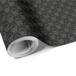 Papier Cadeau Crâne - Noir de chauve-souris et Blanc d'os