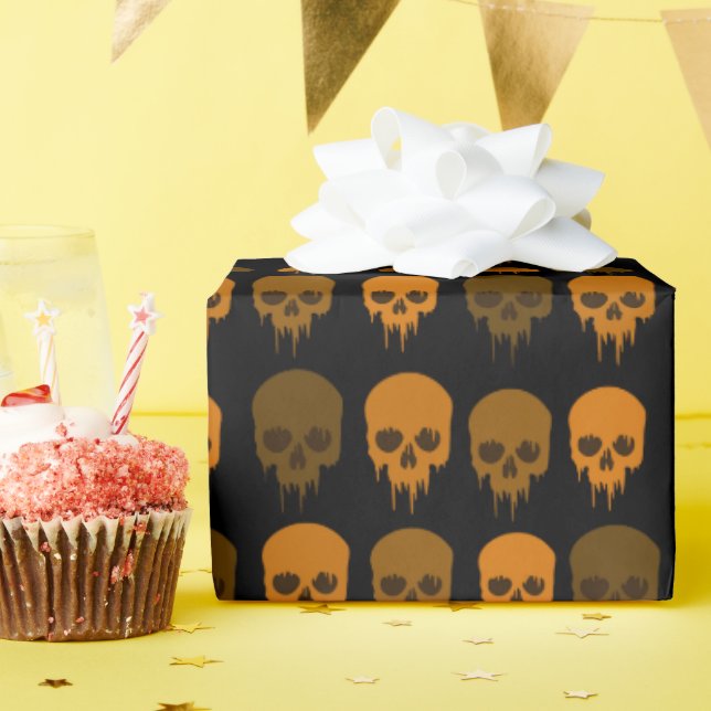 Papier Cadeau Crâne noir et orange Imprimer Halloween (Fête d'anniversaire)