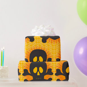 Papier Cadeau Crâne noir et os croisés