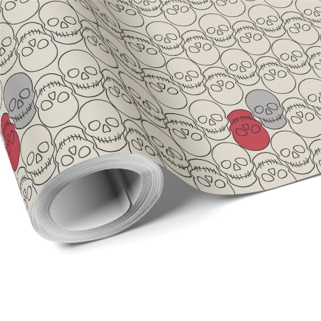 Papier Cadeau Crânes - Bone White et Bat Black (Coin rond)