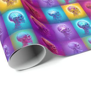 Papier Cadeau Crânes chromatiques - Motif néon psychédélique