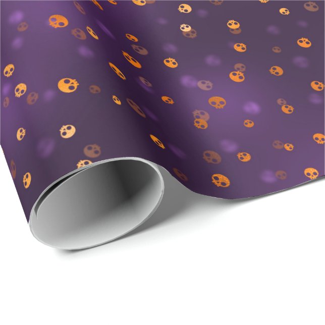 Papier Cadeau Crânes Éffrayant Bokeh Purple Halloween Motif (Coin rond)