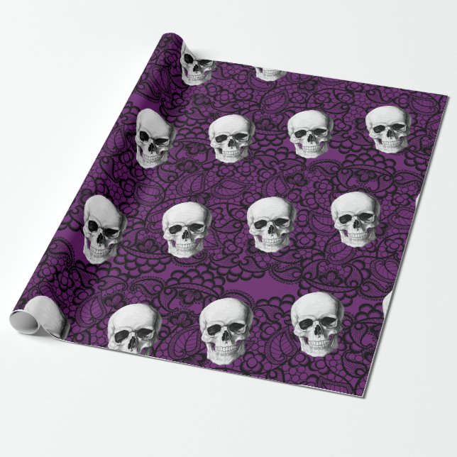 Papier Cadeau Crânes et dentelle (Déroulé)