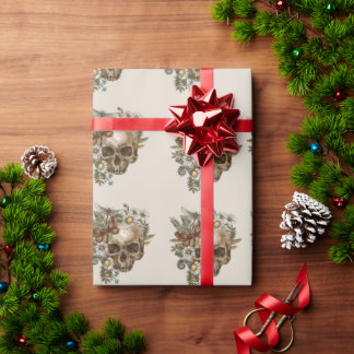 Papier Cadeau Crânes et fleurs