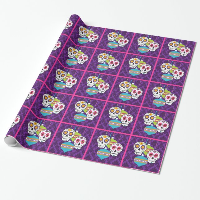 Papier Cadeau Crânes et papier d'emballage d'ornements (Déroulé)