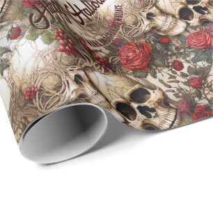 Papier Cadeau Crânes floraux Roses rouges Mariage gothique Hallo