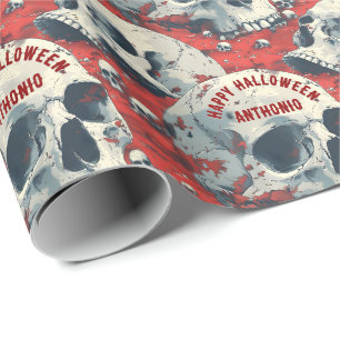 Papier Cadeau Crânes gris-noir rouge vif gothique