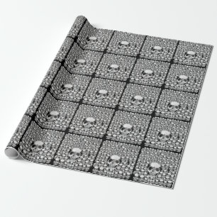 PAPIER CADEAU CRÂNES MUR MORT MORTS SQUELETTE NOIR BLANC