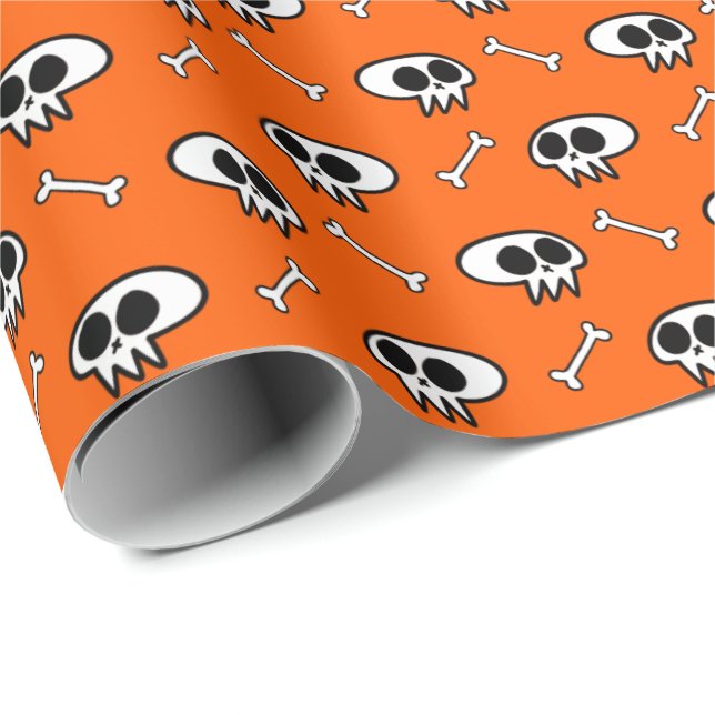 Papier Cadeau Crânes n'os (orange) Papier d'enveloppement (Coin rond)