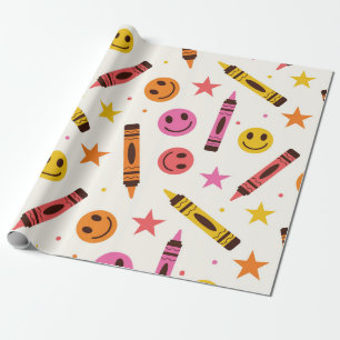 Papier Cadeau Crayons de couleur de l'école avec motif de visage