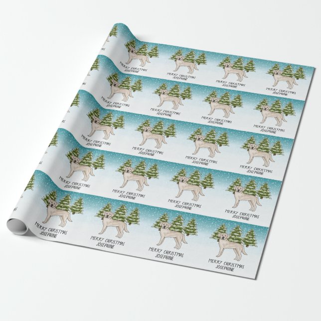 Papier Cadeau Cream Labrador Retriever Chien Christmas Texte per (Déroulé)