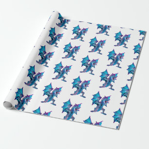 Papier Cadeau Créature Artistique Brillante Dragon de Feu Bleu É