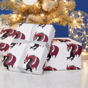 Papier Cadeau Créature mythique du dragon noir rouge