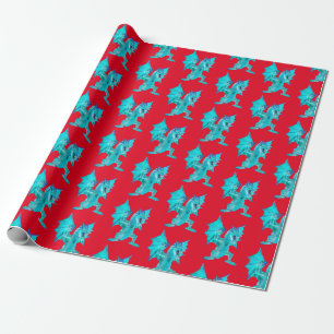 Papier Cadeau Créature mythique fantastique dragon aquatique rou