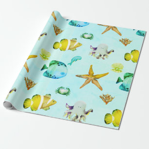 Papier Cadeau Créatures mignonnes sous la mer 