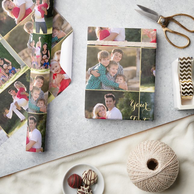 Papier Cadeau Créer 6 Photo Collage Anniversaire Noël Mariage (Create 6 Photo Collage Birthday Christmas Wedding Wrapping Paper)