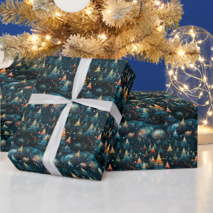 Papier Cadeau Créez vos propres arbres de Noël verts et oranges