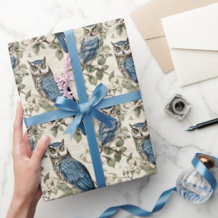 Papier Cadeau Créez Vos Propres Hiboux Bleus Vintage