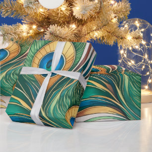 Papier Cadeau Créez vos propres plumes de paon vert