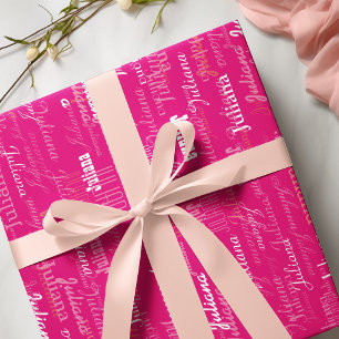 Papier Cadeau créez votre propre motif de nom rose-chaud