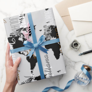 Papier Cadeau créez votre propre nom motif . cartes du monde