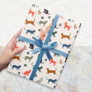 Papier Cadeau Crème à motif silhouette de chat moderne