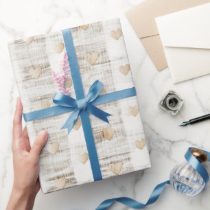 Papier Cadeau Crème Boho Coeurs & Stripes Anniversaire