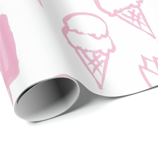 Papier Cadeau Crème de glace peinte à la main rose Motif (Coin rond)