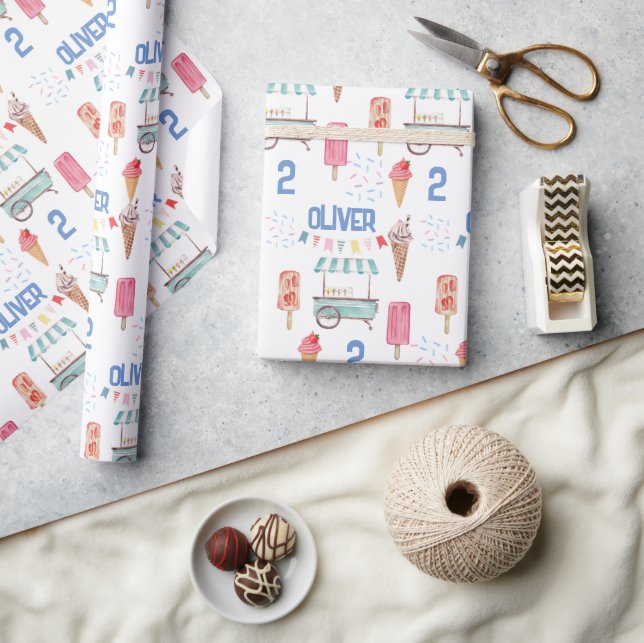 Papier Cadeau Crème de glace rose bleue (Artisanat)