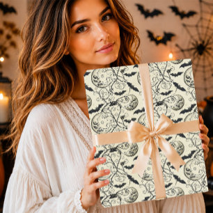 Papier Cadeau Crème de Lune Vintage Effrayante et Sombre Chauve-