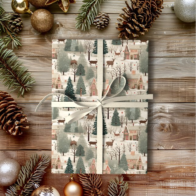 Papier Cadeau Crème du village de neige (Créateur téléchargé)
