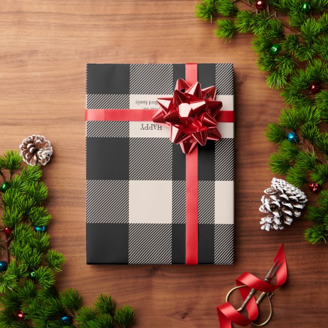 Papier Cadeau Crème et Buffle noir Plaid Holiday sur mesure (Cadeau de vacances)