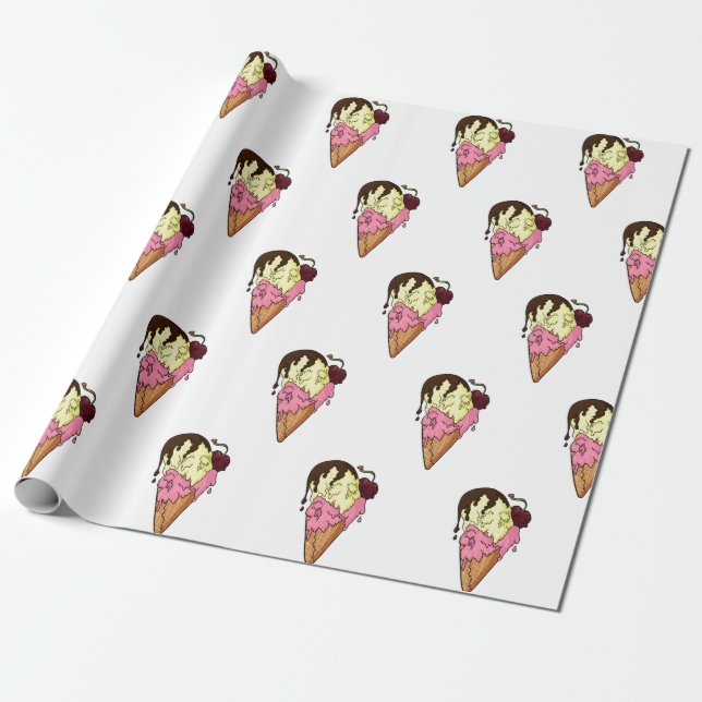 Papier Cadeau Crème glacée à crâne de banane de fraise douce (Déroulé)