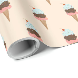 Papier Cadeau Crème glacée triple scoop rose motif emballage cad